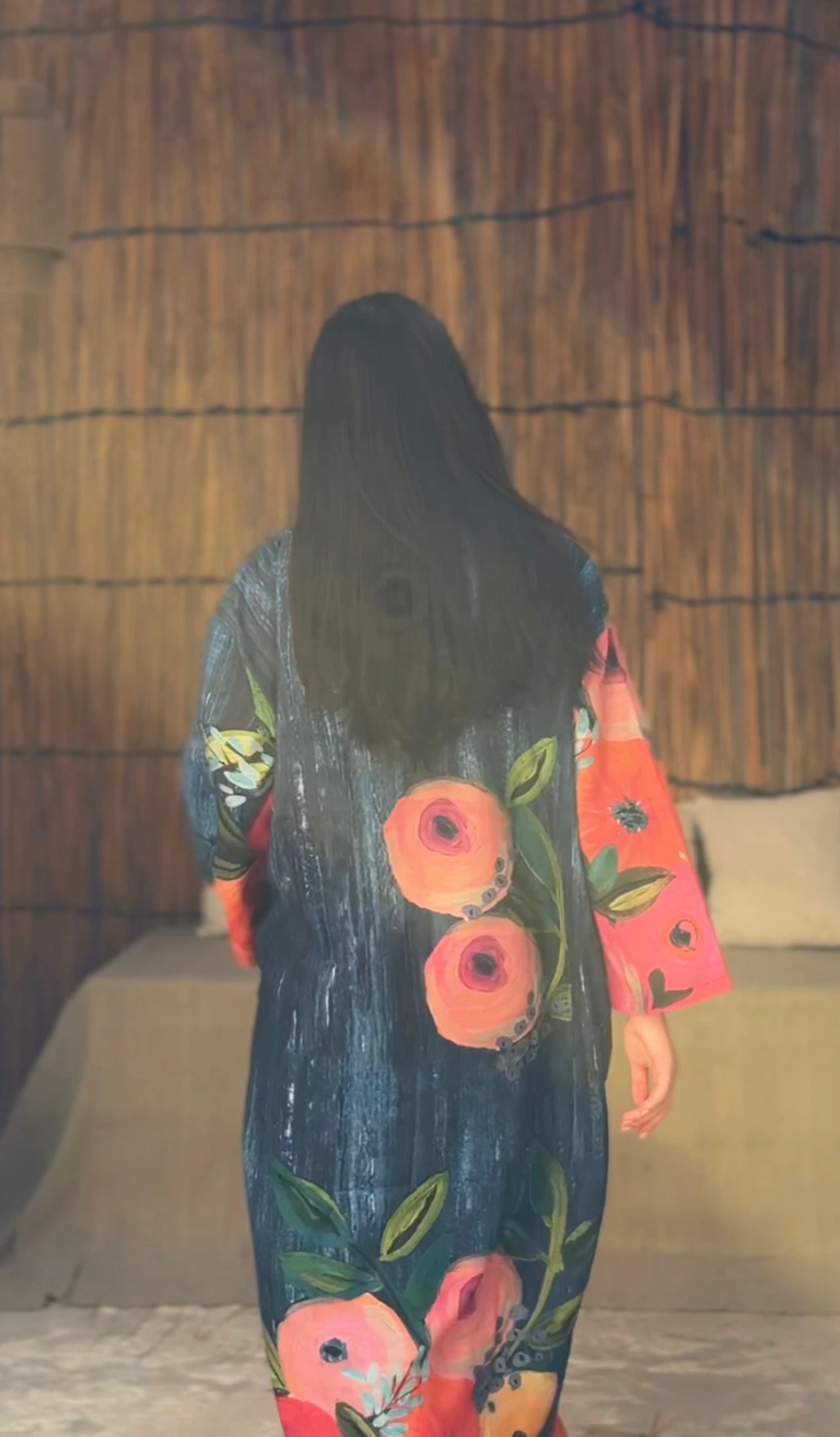 Blue patterned linen dress