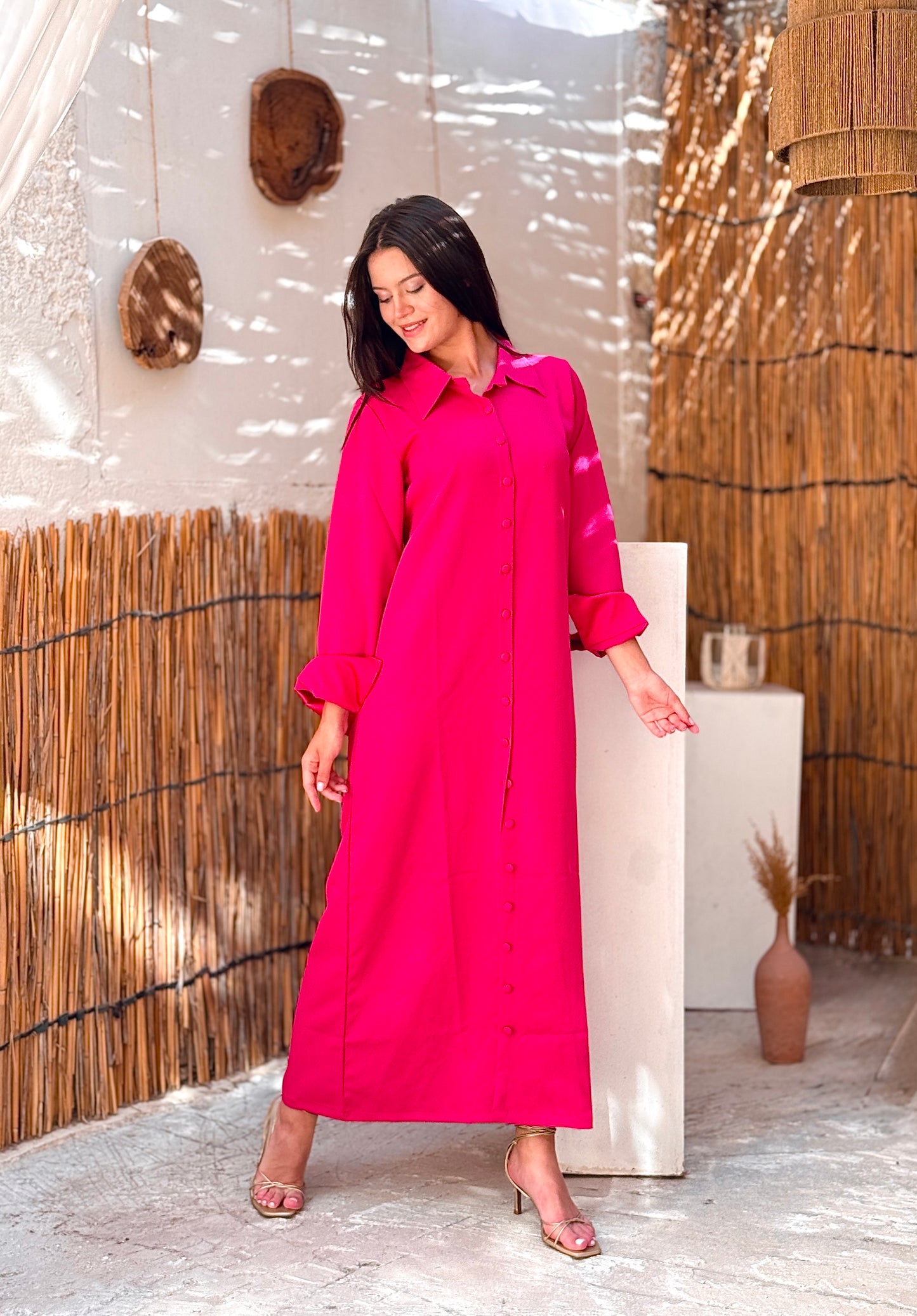 Fuchia long shirt dress